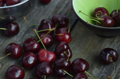 Red cherries sparse on table