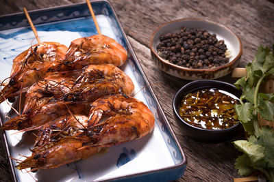 High angle view of fish on table