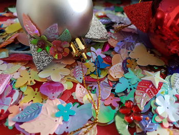 High angle view of multi colored umbrellas