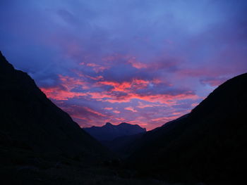 Scenic view of silhouette mountains against sky during sunset