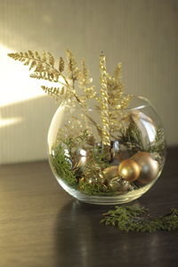 Close-up of christmas decoration on table