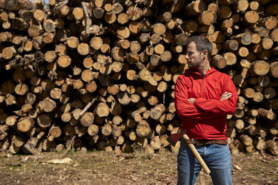 Full frame shot of logs in forest