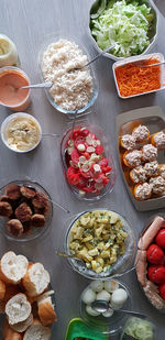 High angle view of fruits in bowl on table