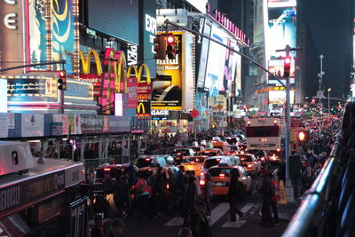 Traffic on city street at night