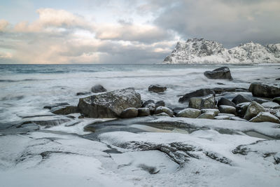 Scenic view of sea shore against sky