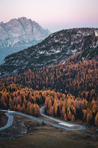 Scenic view of mountains against sky during autumn