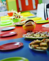 Close-up of breakfast served on table