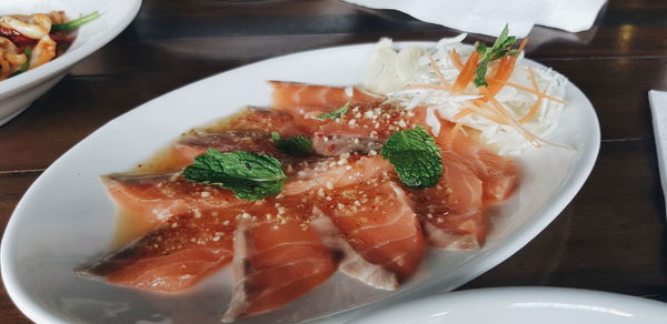 High angle view of meal served in plate