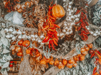 High angle view of orange berries on market