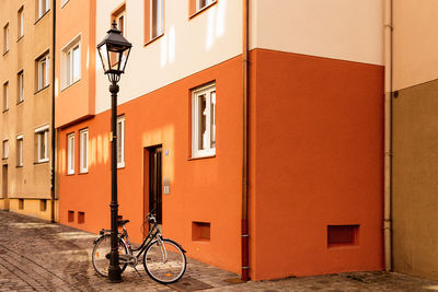 Bicycle parked outside residential building