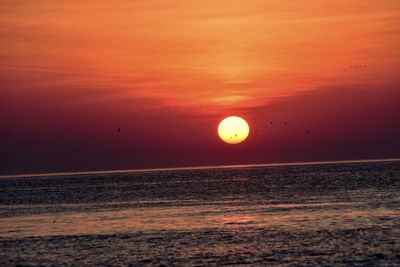 Scenic view of sea against orange sky