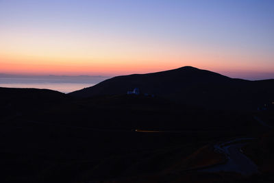 Scenic view of silhouette mountains against sky at sunset