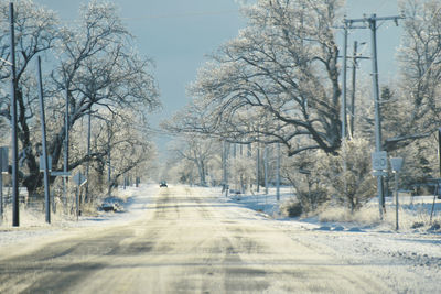 Road amidst trees during winter