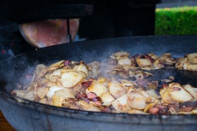 Close-up of meat on barbecue grill