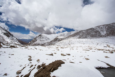 Scenic view of snowcapped mountains against sky