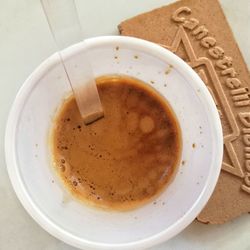 High angle view of coffee on table