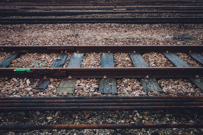 Railroad tracks on railroad station platform