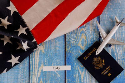 Close-up of flag on table