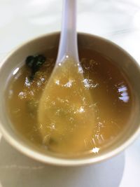 High angle view of soup in bowl