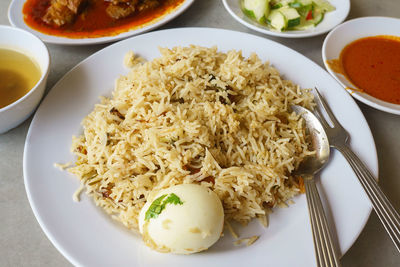 High angle view of meal served in plate