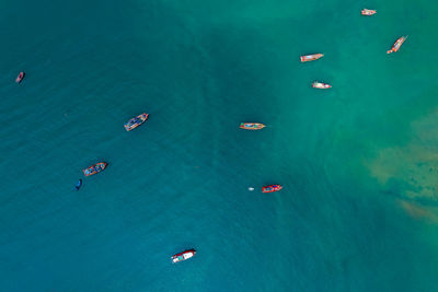 High angle view of shipping sailing in sea