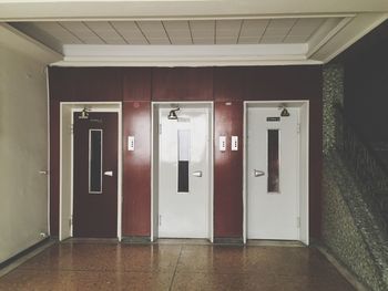 Closed elevator doors in building