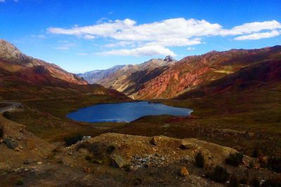 Scenic view of lake against cloudy sky