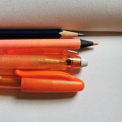 High angle view of colored pencils on table