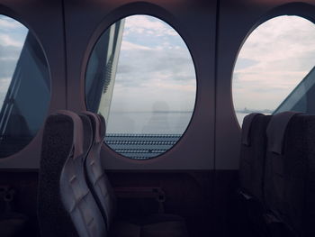 Empty seats in airplane during sunset