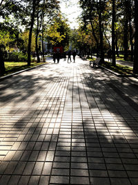 People walking on footpath in city