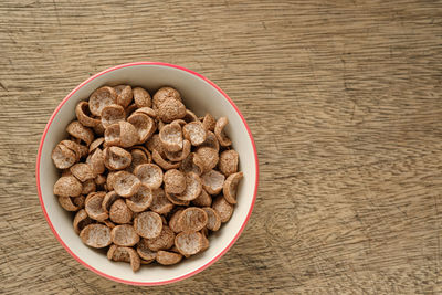 High angle view of ice cream in bowl on table