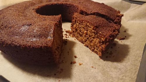 High angle view of cake in plate