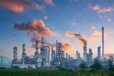 Panoramic view of factory against sky