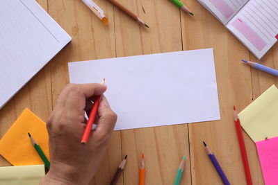 High angle view of pen on table