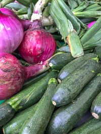 High angle view of vegetables for sale at market stall