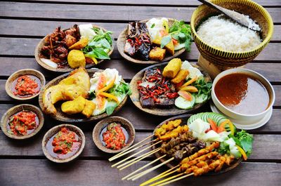 High angle view of food on table