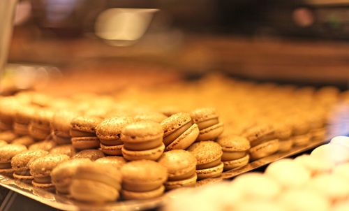 Close-up of macaroons in tray