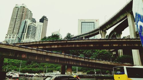 Low angle view of suspension bridge against clear sky