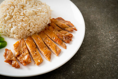 Close-up of food in plate on table