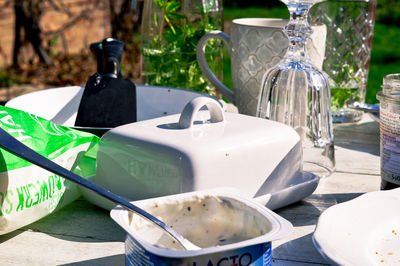 High angle view of food on table