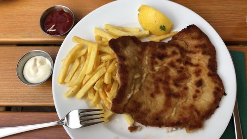 High angle view of breakfast served on table