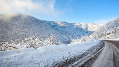 Scenic view of snowcapped mountains against sky