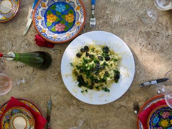 Directly above shot of food in plate on table