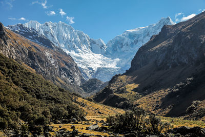 Scenic view of snowcapped mountains against sky