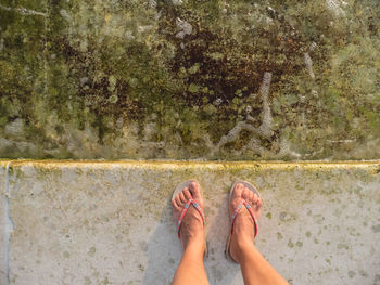 Low section of woman against lake