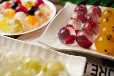 Close-up of dessert in plate on table