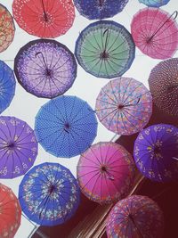 High angle view of multi colored umbrellas at market