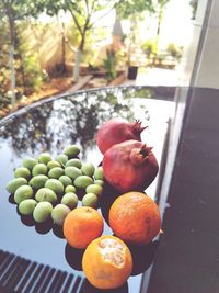 Close-up of grapes on table