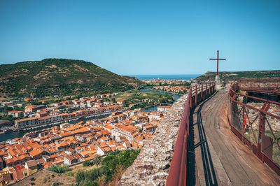 High angle view of cityscape against clear sky