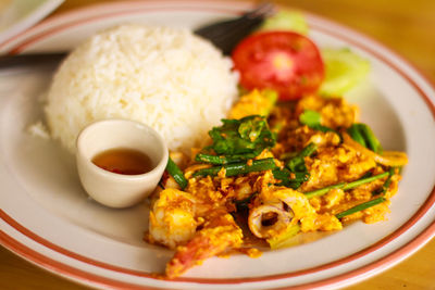 Close-up of breakfast served on table